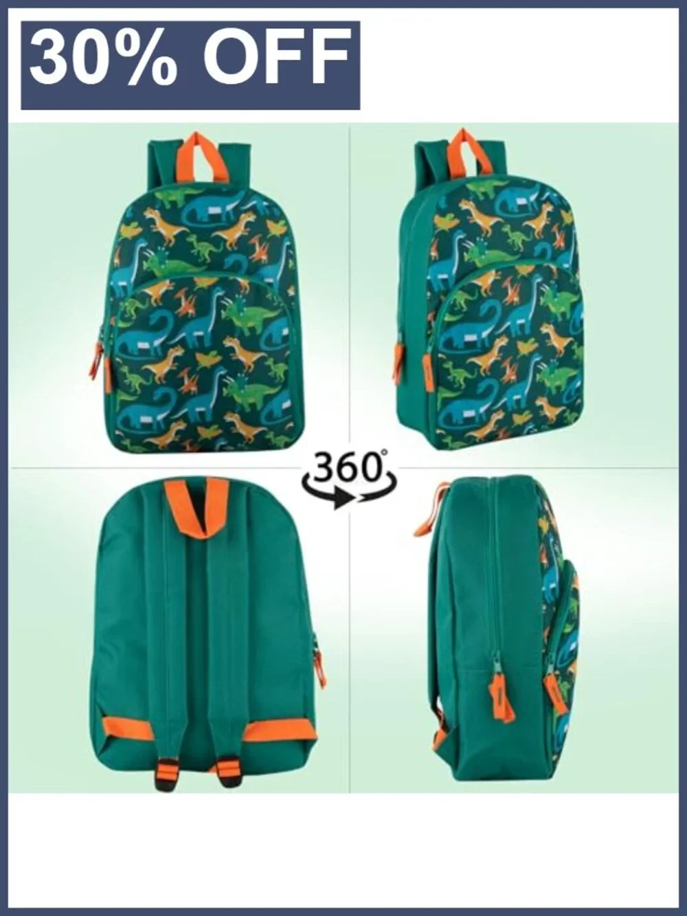 Kids Backpack with Dinosaur Print - Adjustable Padded Straps, 15 Inch for